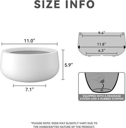 Kante 11.8" Dia Round Concrete Planter, Cement Plant Pots with Drainage Hole and Rubber Plug for Outdoor Indoor Garden Home, Modern Curvaceous Design, Pure White