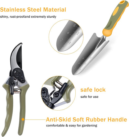 Garden Tool Set, WisaKey 9 Piece Stainless Steel Heavy Duty Gardening Hand Tools with Handle, Durable Garden Tool Bag, Gardening Gifts for Women and Men White Elephant Gifts