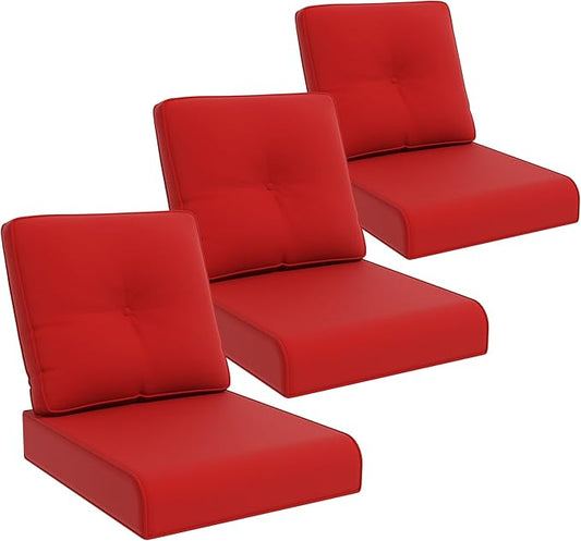 Joyside Outdoor Chair Cushions Set, 22x25/22x24 Inch Patio Furniture Deep Seat Cushions, Water Resistant & Thick Cushion, Outdoor Replacement Cushions for Seat and Sofa (Red, 3 Set)