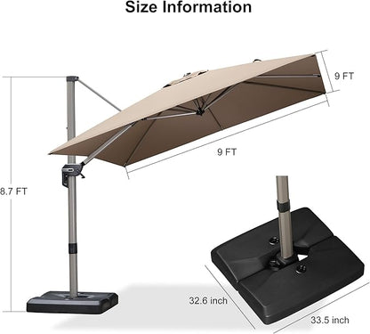 PURPLE LEAF Patio Umbrella with Base Included, 9ft Outdoor Aluminum Cantilever Umbrella with 360° Rotation, Aluminum Large Offset Umbrella for Outdoor Garden Pool, Taupe