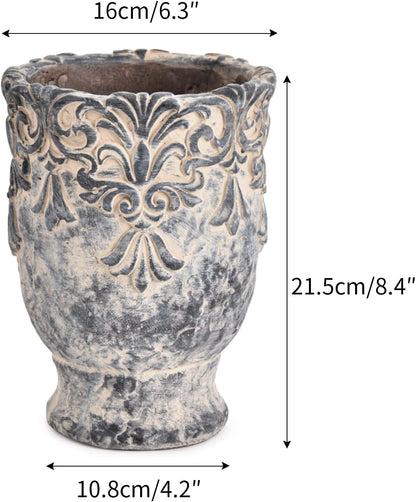 Sungmor 6.3 Inch Cement Plant Pot for Plants, Succulent Planter with Embossed Design, Vintage Concrete Flowerpots with Drainage Hole, Decorative Orchid Houseplant Pot Indoor Outdoor Plant Container