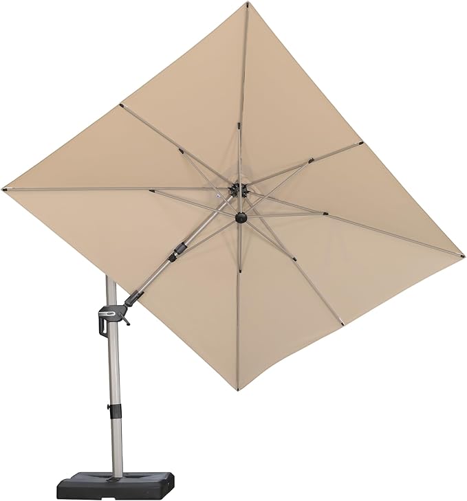 PURPLE LEAF 8' X 10' Left-right Tilting Patio Umbrella Outdoor Swivel Cantilever Umbrella Aluminum Offset Umbrella with Champagne Frame and 360-degree Rotation for Garden Deck Pool, Beige