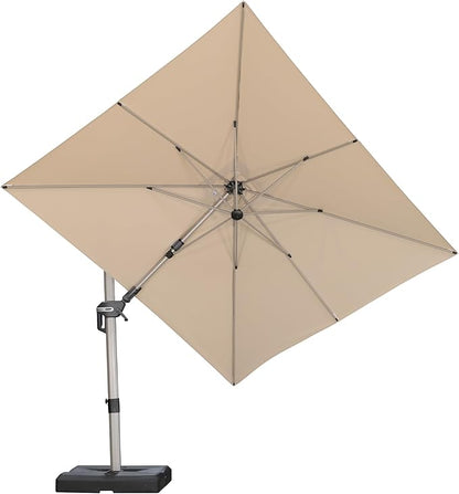 PURPLE LEAF 8' X 10' Left-right Tilting Patio Umbrella Outdoor Swivel Cantilever Umbrella Aluminum Offset Umbrella with Champagne Frame and 360-degree Rotation for Garden Deck Pool, Beige