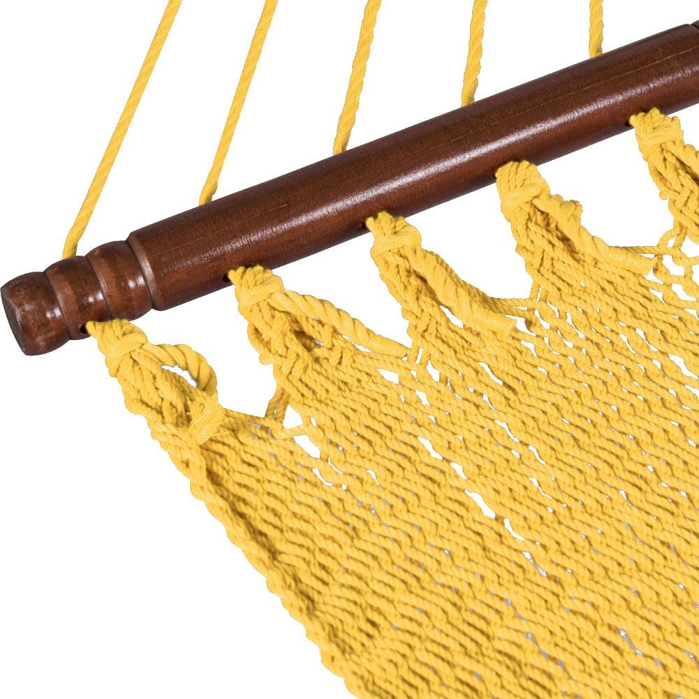 Lazy Daze Hammocks 10.5 FT Double 2 Person Caribbean Rope Hammock, Hand Woven Polyester Hammock with Spreader Bars, for Outside Outdoor Backyard Patio Poolside,450 LBS Capacity, Yellow