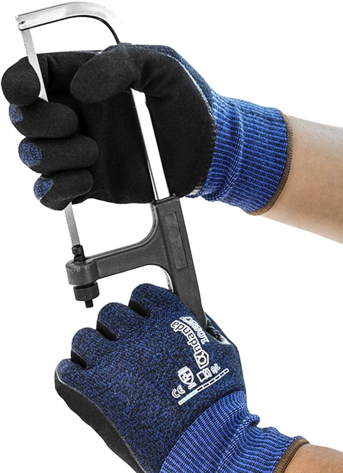 ANDANDA Level 5 Cut Resistant Gloves, 3D Comfort Stretch Fit, Double Frosted Nitrile Coated Work Gloves with Power Grip, Ideal Work Gloves for Handle Glass & Sharp Metal, Blue(XL),1Pair