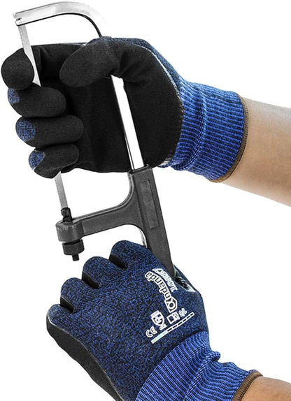 ANDANDA Level 5 Cut Resistant Gloves, 3D Comfort Stretch Fit, Double Frosted Nitrile Coated Work Gloves with Power Grip, Ideal Work Gloves for Handle Glass & Sharp Metal, Blue(XL),1Pair