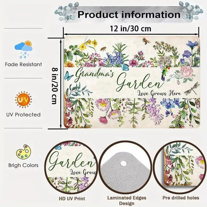 Bestylez Gardening Gifts Vintage Gardening Signs Grandma‘s Garden Love Grows Here Tin Sign for Home Garden Greenhouse Living Room Bedroom Yard Cottage Outdoor Decor 8X12 Inch (3356)