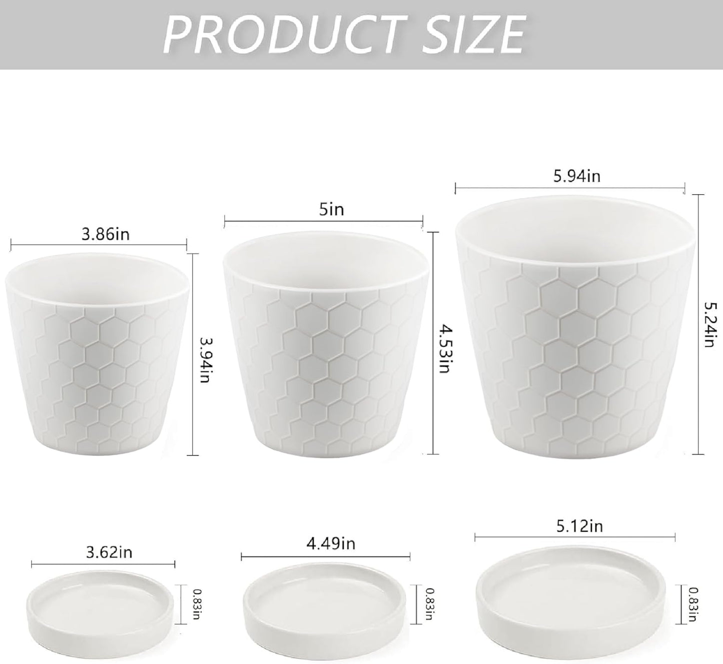 Ceramic Plant Pots,4+5+6 Inch Pots for Indoor Plants,Planters with Drainage Holes and Ceramic Tray, Indoor Flower Pots Gardening Home Desktop Office Windowsill Decoration Gift,Set of 3 (White)