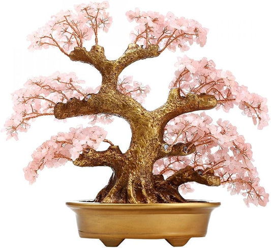 Feng Shui Money Tree Large Pine Tree Style Crystal Quartz Lucky Tree Gem Tree for Office Home Feng Shui Decoration for Wealth/Fortune and Luck (Pink)