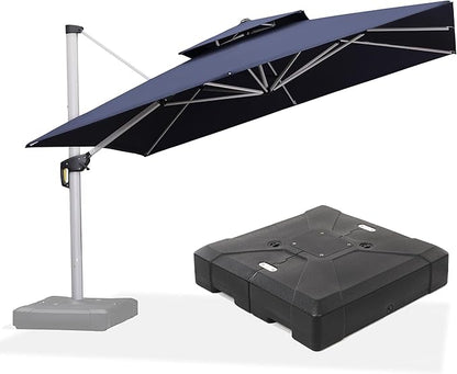 PURPLE LEAF 12 FT Cantilever Patio Umbrellas with Base Included, Large Square Offset Umbrella with 360° Rotation, Outdoor Aluminum Pool Umbrella for Pool Lawn Garden, Navy Blue