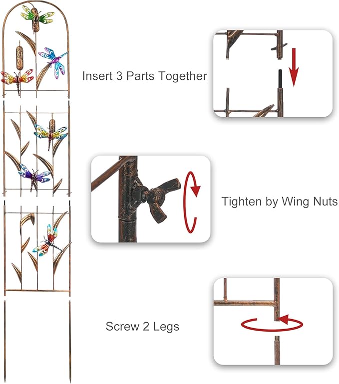 SUNNYPARK Set of 2 Dragonfly Metal Garden Trellis for Climbing Plants, Decorative Vegetables Flowers Vine Trellis for Outdoor Patio 60'' H x 11'' W