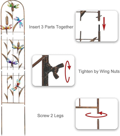SUNNYPARK Set of 2 Dragonfly Metal Garden Trellis for Climbing Plants, Decorative Vegetables Flowers Vine Trellis for Outdoor Patio 60'' H x 11'' W