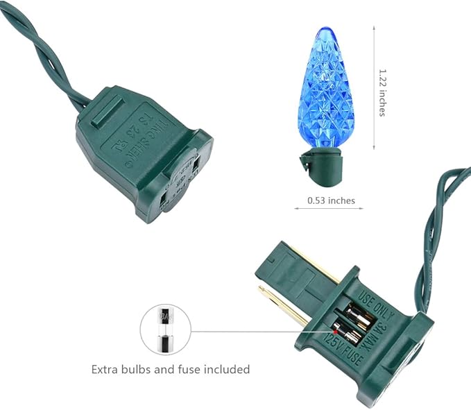 Brizled Upgrade Faceted C5 LED Christmas Lights, 100 LED 33ft Mini String Lights, 120V UL Certified, for Indoor and Outdoor Decoration, Patio and Christmas Tree, Blue