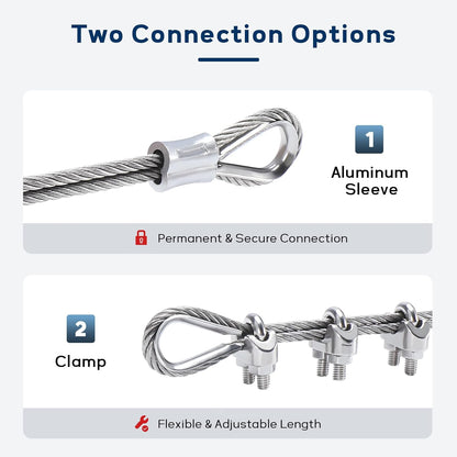 1/8 Inch Stainless Steel Cable 200FT, 7x19 Strand Wire Rope Kit with Thimbles, Clips & Aluminium Sleeves for Plants Climbing, Deck Fence Railing, String Light Haning and DIY Projects