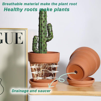 vensovo 6 Inch Terracotta & Clay Pots for Plant with Saucer - 4 Pack Medium Terra Cotta Planter with Drainage Hole, Flowerpot for Indoor Outdoor Plants, Crafts, Wedding Favor