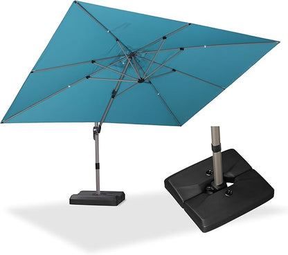 PURPLE LEAF Patio Umbrella with Base Included, 10‘×13’ Outdoor Aluminum Cantilever Umbrella with 360° Rotation, Aluminum Large Offset Umbrella for Outdoor Garden Pool, Turquoise Blue