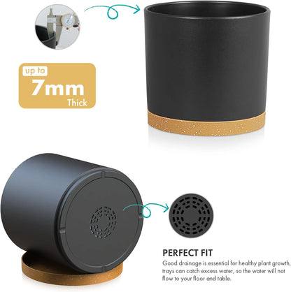 10 Inch Large Deep Plant Pots for Indoor Outdoor, Tall Cylinder Flower Pots with Drainage Holes & Saucer, Big Plastic Planter Pots for Garden House Plants, Black with Brown