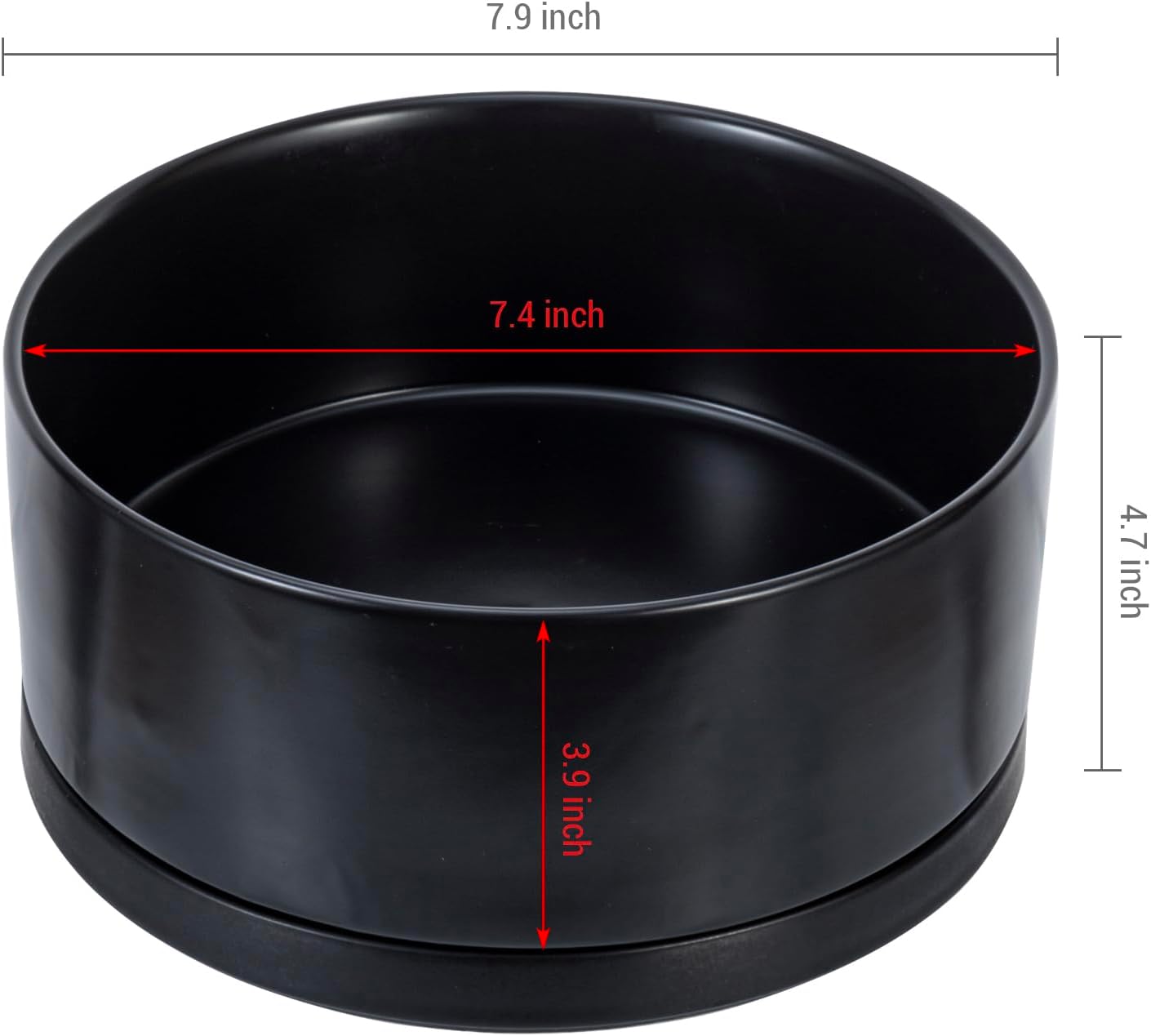 MyGift 8 Inch Black Ceramic Succulent Planter Pot - Decorative Flower Plant Bowl with Removable Saucer