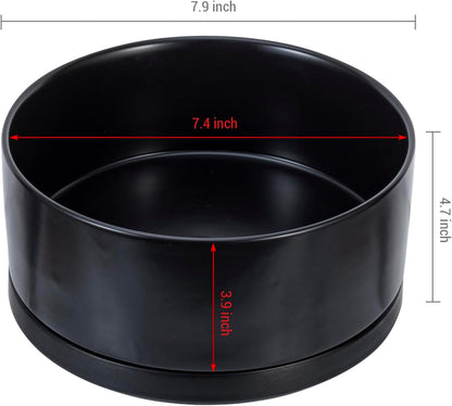 MyGift 8 Inch Black Ceramic Succulent Planter Pot - Decorative Flower Plant Bowl with Removable Saucer