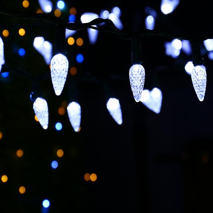 Brizled Upgrade Faceted C5 LED String Lights, 33ft 100 LED Christmas String Lights, 120V UL Certified Clear Xmas Light Set for Indoor & Outdoor Decoration, Patio, Garden, Party and Holiday, Cool White