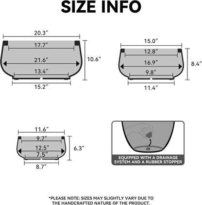 Kante 12.5" Dia Round Concrete Bonsai Planters, Outdoor Indoor Garden Plant Pot with Drainage Hole for Home, Patio, Garden, Black