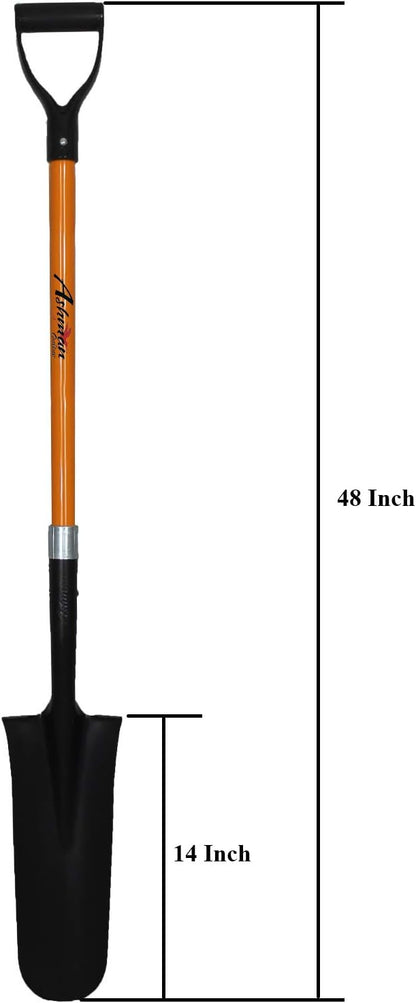 Ashman Drain Spade Shovel (2 Pack) - 48 Inches Long Handle Spade with D Handle Grip - Durable Handle with a Thick Metal Blade - Multipurpose Premium Quality Orange Shovel.