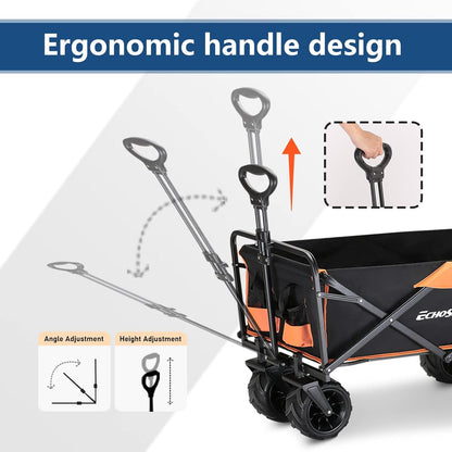 EchoSmile Heavy Duty 350 Lbs Capacity Collapsible Wagon, Outdoor Folding Camping Wagons, Grocery Portable Utility Cart, Adjustable Rolling Carts, All Terrain Sports Wagon with Big Wheels by Boahaus