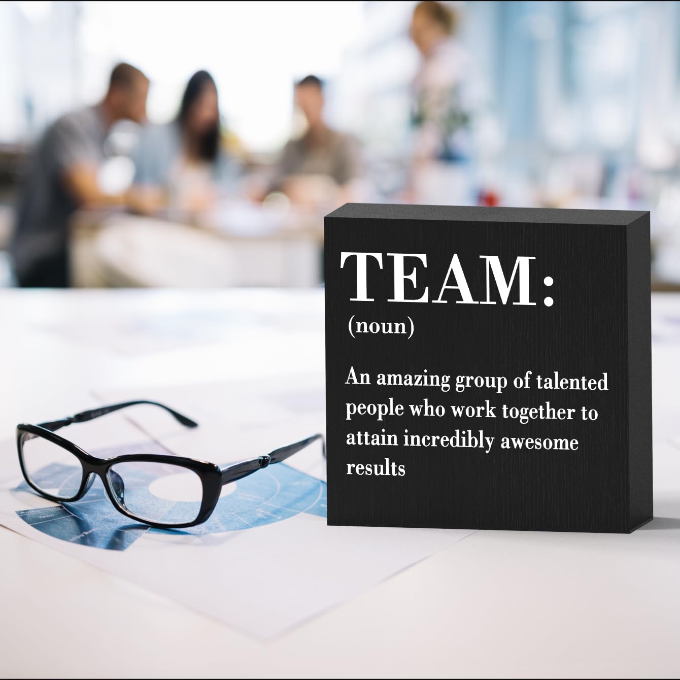 HTBIG Inspirational Team Noun Office Decor Desk Decor Wooden Box Sign Rustic Black Wood Block Plaque Box Sign for Home Office Desk Shelf Table Decoration Coworker Gift Team Definition send friends