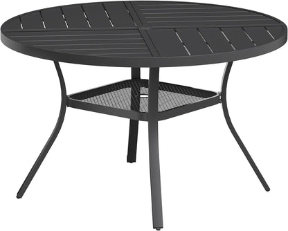 VICLLAX Round Patio Table with Adjustable Umbrella Hole for 4, All Weather Metal Outdoor Dining Table for Lawn Garden, 40.6" Outdoor Coffee Table, Black Tabletop