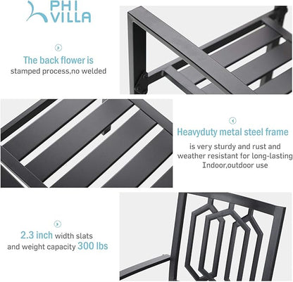 PHI VILLA Metal Outdoor Patio Bistro Set 3 Piece Dining Furniture - Black