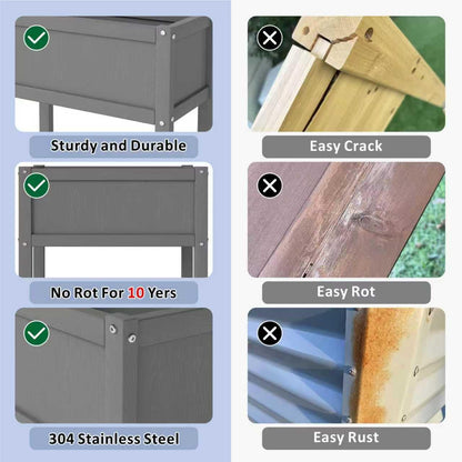 Raised Garden Bed with Drainage Hole Waterproof HDPE Elevated Planter Box with Legs Stable and Durable to Plant Herb Vegetable Flower,Patio,Balcony Outdoors/Indoors Gray