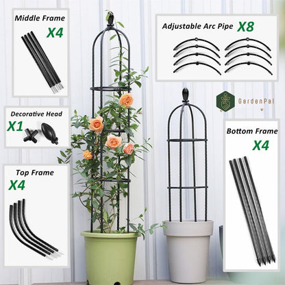 GardenPal Rustproof Metal Pipe Garden Obelisk Trellis, Tomato Cage and Plant Support for Climbing Plants, Potted Tall Plant Stakes for Vine Vegetable Flower Support Outdoor Indoor - 1 Pack