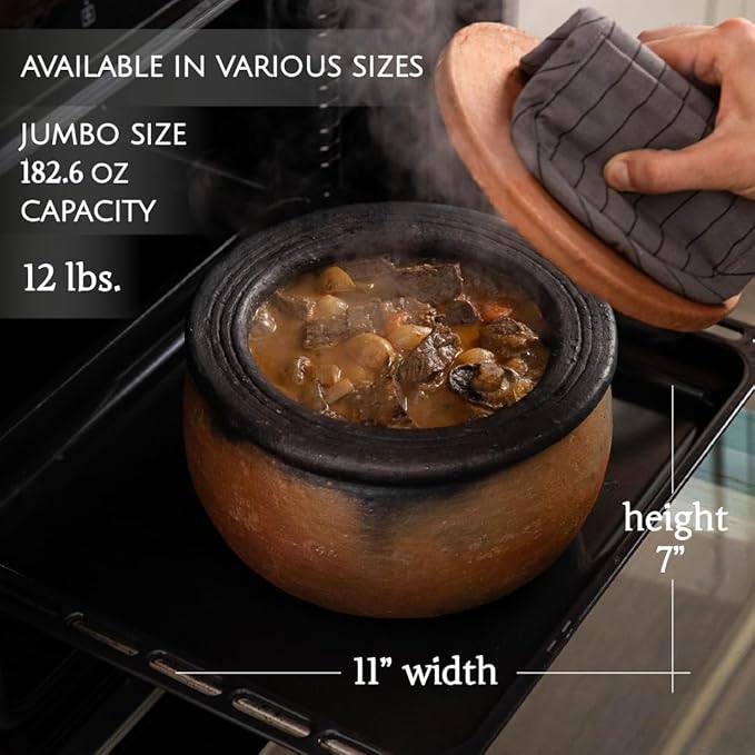 Hakan Efes Clay Pot with Cover, JUMBO 5.7 Quarts Clay Pot for Cooking, Unglazed Twice Baked Terracotta Traditional Moroccan Roaster Casserole for Stovetop, Earthenware with Lid, 182.6 oz (5.4 L)