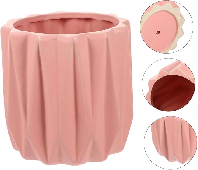 Modern Geometric Ceramic Planter Pot Minimalist Desktop Flower Container for Bonsai and Indoor Tabletop Decoration Large Pink Artistic Plant Holder for Home and Office
