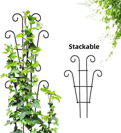Garden Plant Trellis for Indoor Plants, Stackable Metal Trellis Supports for Climbing Plants or Houseplants, 3 Pack, Black (10"(W) x 17"(H))