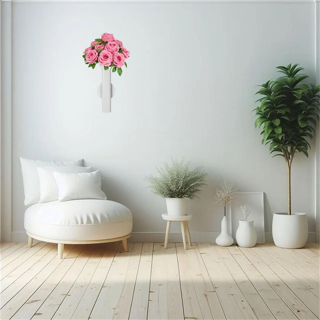 Self Adhesive Wall Vase Metal Tube Decoration Holder Used to Display Dried Flower, Faux Flowers, Fake Flowers, Also Suitable for Cemetery Memorial Decoration (2 Pcs White)
