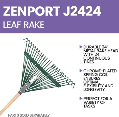 Zenport J2424 Leaf Rake with Deluxe Spring, 24-Tine, Rake Head Only, Green - 3 Pack