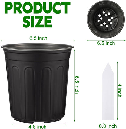 Tioncy 150 Pieces 6.5'' Plastic Seedling Pots Flexible 1 Gallon Nursery Pots with 150 Plant Labels Transplanting Soft Plastic Planters with Drainage Gardening Seed Starting Container