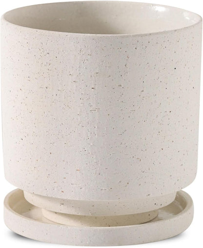 Nihow 5.7 Inch Plant Pot, Ceramic Pots for Plants with Drainage Hole and Saucer, Plant Pots Indoor for Home Garden Patio Office, Cylinder Planters for Indoor Plants, White