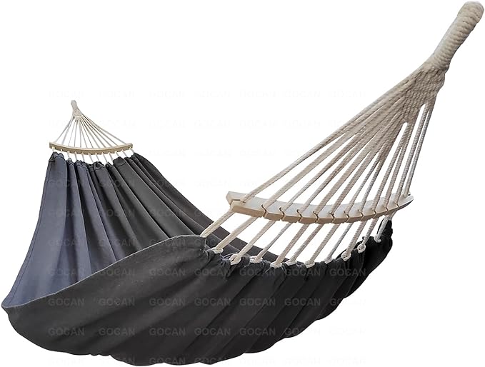 Double Hammock 2 Person Extra Large 220x150cm Total Length 330cm Load 500lb Canvas Cotton Hammock for Patio Porch Garden Backyard Lounging Outdoor and Indoor with Removable Spreader bar