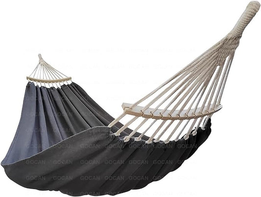 Double Hammock 2 Person Extra Large 220x150cm Total Length 330cm Load 500lb Canvas Cotton Hammock for Patio Porch Garden Backyard Lounging Outdoor and Indoor with Removable Spreader bar