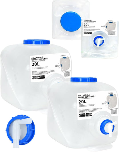 2 Pack 5.3 Gallon Collapsible Water Container Camping Water Container with Spigot,Portable Collapsible Water Jug Water Storage Containers for Outdoors Traveling Emergency,1 Extra Spigot Provided
