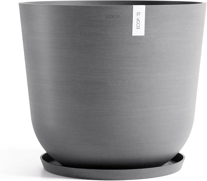 Ecopots Oslo Durable Modern Round Indoor/Outdoor Recycled-Based Composite Flower Pot Planter, Grey, 25.5"
