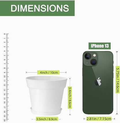 28 Pack 4 inch Small Plant Pots, Plastic Planters with Drainage Holes and Saucers for Flowers Plants, Succulents, Seed Starting Pots, White