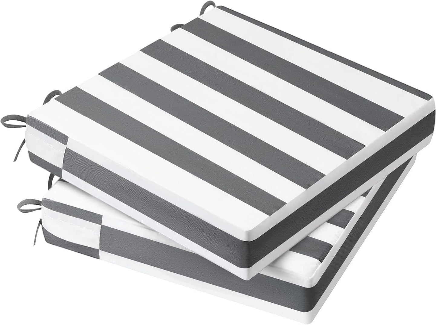 AAAAAcessories Outdoor Seat Cushions for Chairs, Waterproof, Fade-Resistant Patio Furniture Replacement Cushions, 19" x 19" x 3", Set of 2, Gray Cabana Stripe