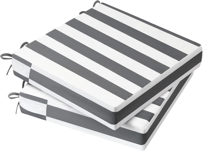 AAAAAcessories Outdoor Seat Cushions for Chairs, Waterproof, Fade-Resistant Patio Furniture Replacement Cushions, 20" x 20" x 3", Set of 2, Gray Cabana Stripe
