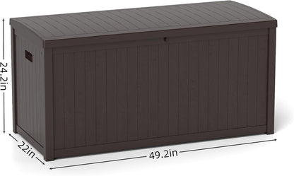 Outdoor Storage Box, 120 Gallon Deck Box Indoor and Outdoor Use, Waterproof Resin Storage Bin for Patio Cushions, Gardening Tools, Lockable, UV Resistant, Brown