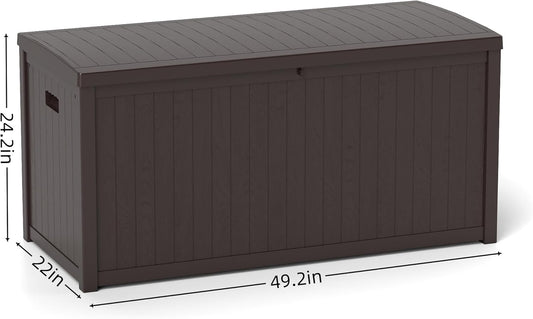 Outdoor Storage Box, 120 Gallon Deck Box Indoor and Outdoor Use, Waterproof Resin Storage Bin for Patio Cushions, Gardening Tools, Lockable, UV Resistant, Brown