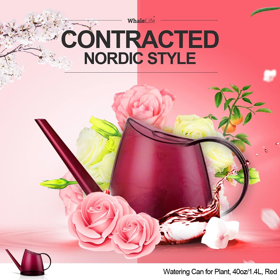 WhaleLife Indoor Watering Can for House Bonsai Plants (1.4L, Red)