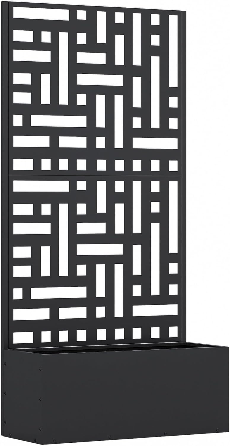 Casaphoria Metal Raised Garden Bed with Trellis and Wheels, 59"x30"x12" Planter Box for Climbing Plants, Vegetables & Vines, Features Drainage Holes and Privacy Screen (Black-Helen)